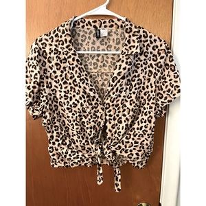 Leopard button up crop shirt